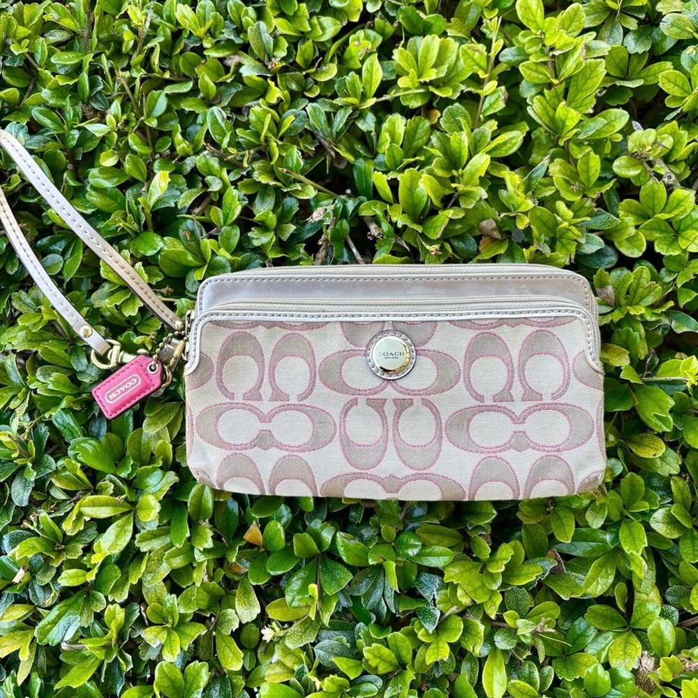 Coach Tan Wristlet with Signature Design
